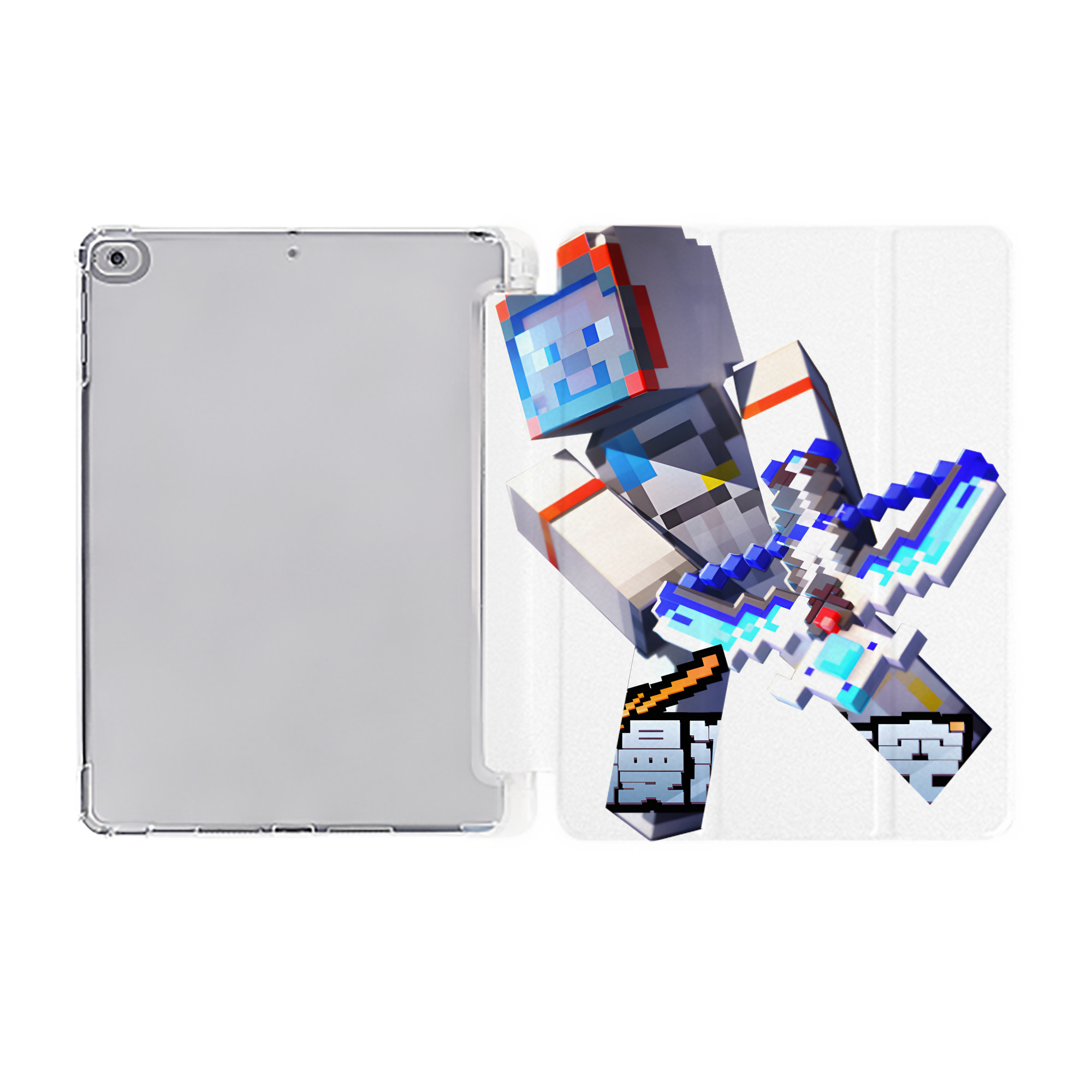 （画像用） マインクラフト ブロックの世界 Minecraft MC Block world IPad ケース ペン収納付き 三つ折りスタンド PUレザー×シリコン 対応機種9.5/10.5/10.9インチ